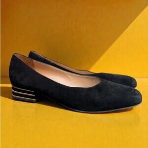 Vintage Bruno Magli Suede Pumps | Gold Stacked Block Heel | Made in Italy | 7.5